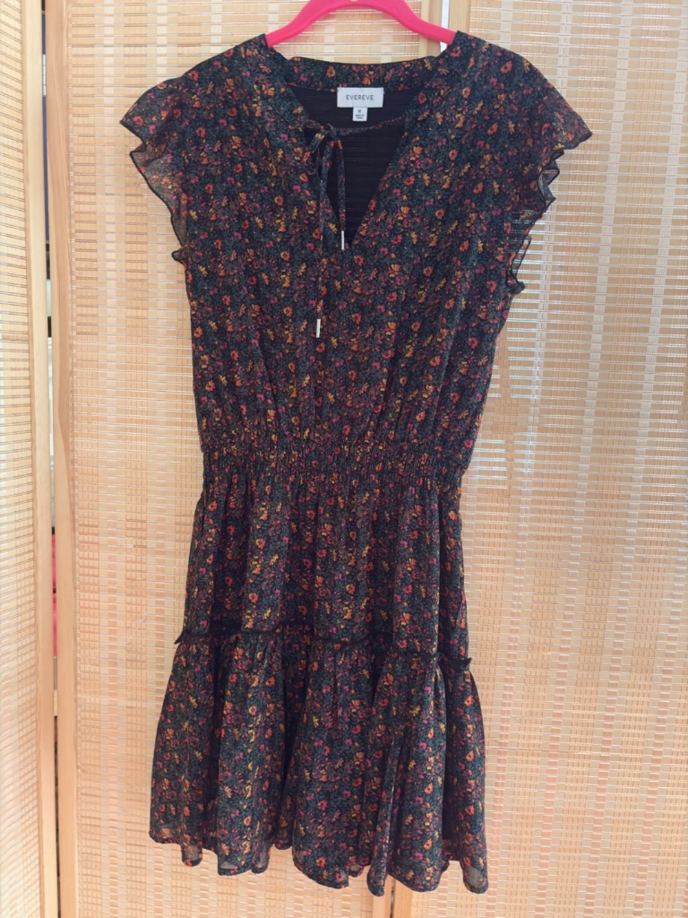 Evereve Black Floral Midi Dress | Size M